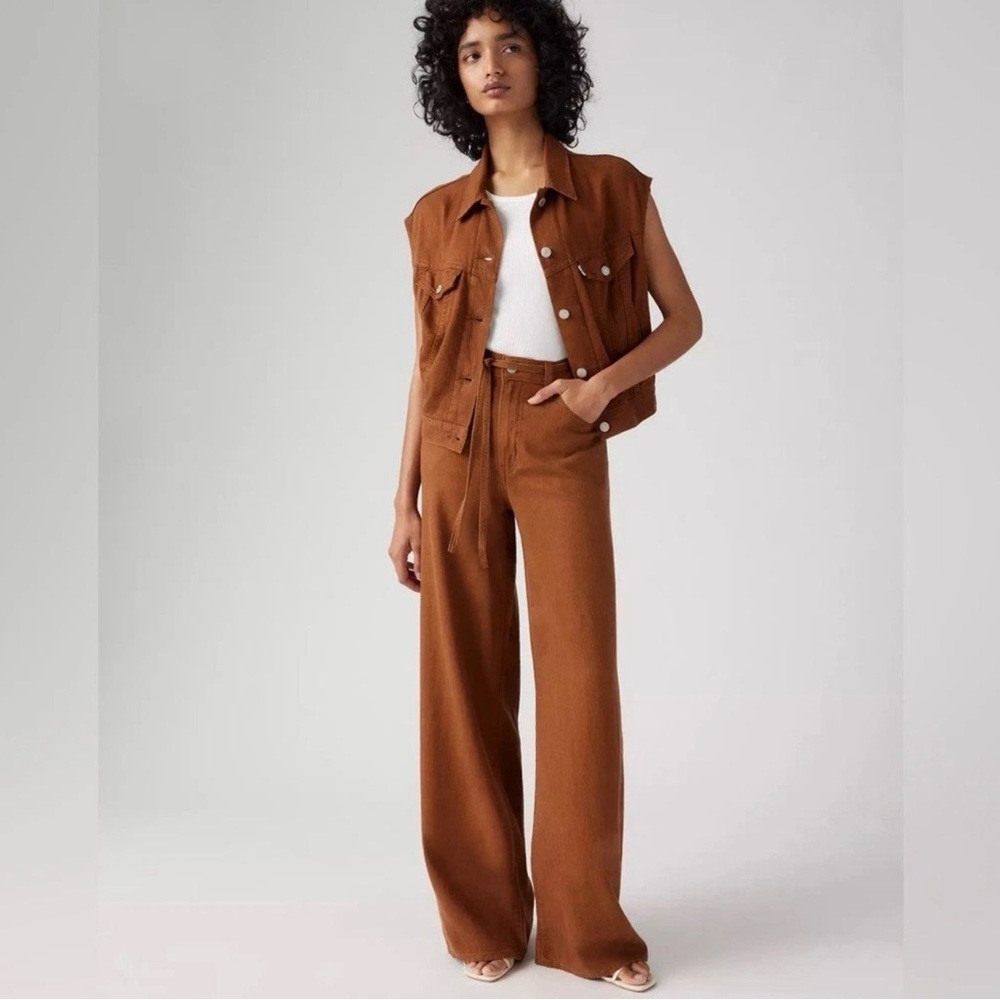 Levi's Women's Wide Leg XL Linen Blend Pants Size 30 x 33L Sorel Brown NWT
